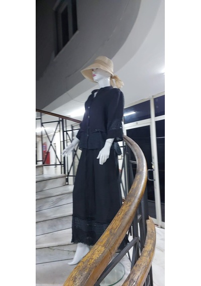 Bohem Stil İtalyan Fisto Detaylı Keten Pantolon Ceket Takım-9196 Antrasit