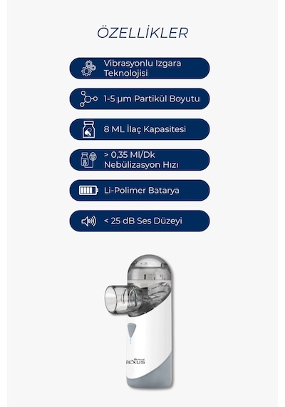 Direct Nexus Şarj Edilebilir Taşınabilir Mesh Nebülizatör (Yetişkin & Çocuk)