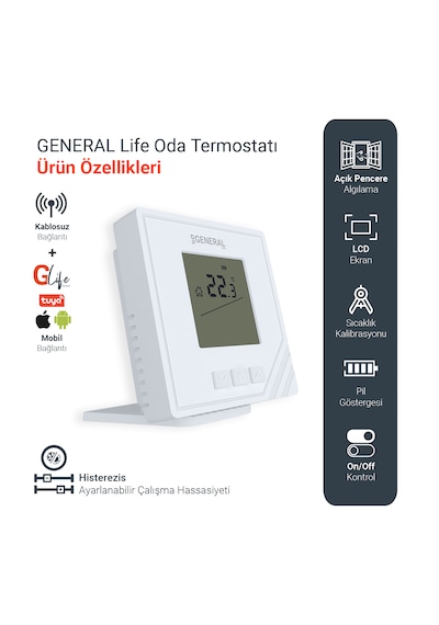 General Life Mitra Ht15 Rf Smart Kablosuz Wi-fi Akıllı Oda Termostatı - Beyaz