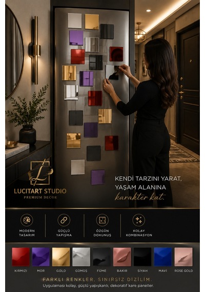 Lucitart Kendinden Yapışkanlı Parlak Dekoratif Pleksi Kare Duvar Paneli 9 Renk Seçeneği Modern Duvar Dekoru Gümüş Lucitart Kendinden Yapışkanlı Parlak Dekoratif Pleksi Kare Duvar Paneli 9 Renk Seçeneği Modern Duvar Dekoru Gümüş