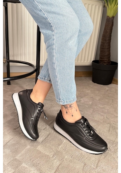 Asmi Shoes Kadın Ayda Bağcıklı Lastikli Ortopedik Rahat Taban Günlük Babet&spor Ayakkabı Siyah Siyah Asmi Shoes Kadın Ayda Bağcıklı Lastikli Ortopedik Rahat Taban Günlük Babet&spor Ayakkabı Siyah Siyah