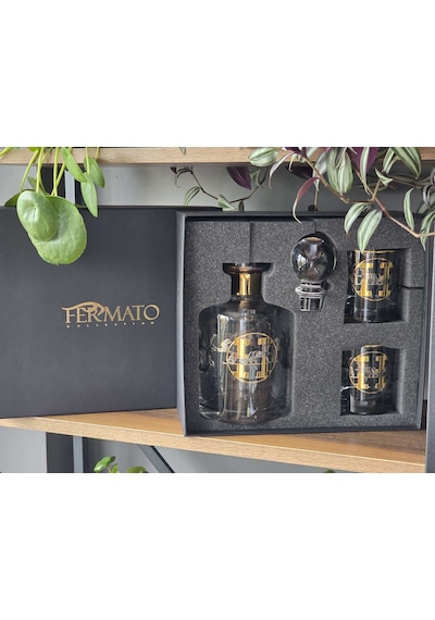 Fermato 24k El İşçiliği - Gerçek Altın İşlemeli Viski Takımı Çok Renkli