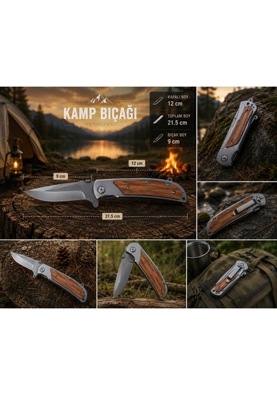 Kamp Bıcağı Çakı Şık Tasarım, Ahşap Kabze Açık Gri
