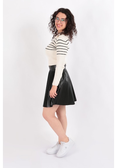 Hadise D7967 Piliseli Deri Etek Siyah