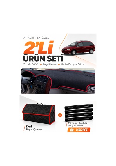 E-biz Chrysler Grand Voyager 2002-2006 Uyumlu Torpido Örtüsü + Deri Çanta - Siyah-kırmızı - Cr001