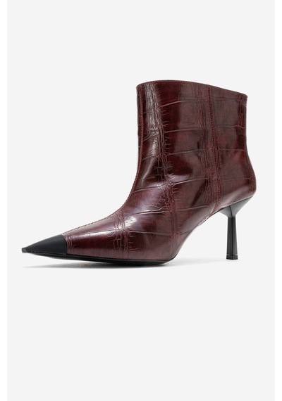 Luvishoes Luvi Shoes Rassel Bordo Baskı Mat Burunlu Kadın İnce Topuklu Bot Bordo