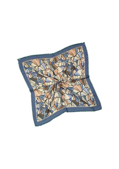 Mim Eşarp Ebruli Kışlık Desenli Eşarp 95x95 Cm Lacivert - Krem
