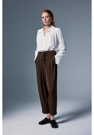 Sateen Talia Pantolon - Kahve-137095 Kahve