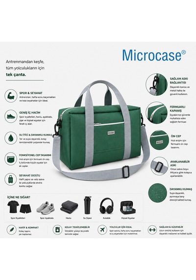 Microcase 4 Bölmeli Geniş Hacim Dayanıklı Seyahat Malzeme Çantası X Large Al7024 Yeşil
