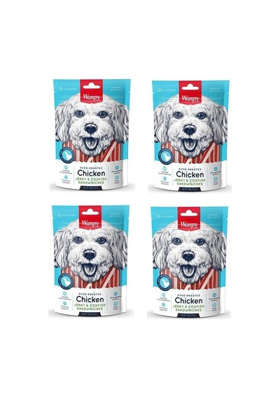 Wanpy Köpek Ödül Chicken Jerky Codfish Sandwiches X 4