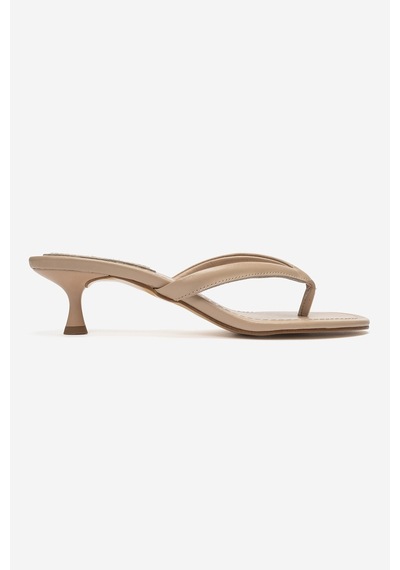 Luvi Shoes Norell Koyu Bej Cilt Parmak Arası Kadın Topuklu Terlik