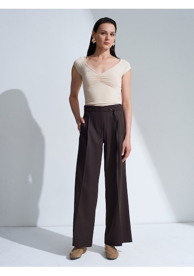 Dilvin 72683 Kemerli Geniş Paça Pantolon-kahve