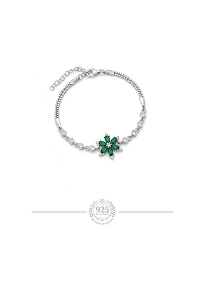 925 Ayar Gümüş Rodyumlu Zümrüt Taşlı Lotus Çiçeği Bileklik St433