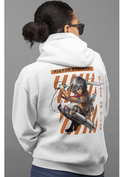 Sevbano Mikasa Ackerman Attack On Titan Anime Sırt Baskılı Unisex Oversiz beyaz