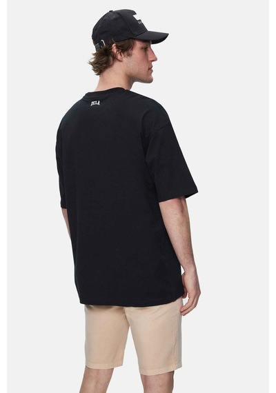 Ucla Aıre Siyah Bisiklet Yaka Baskılı Oversize Erkek Tshirt Siyah