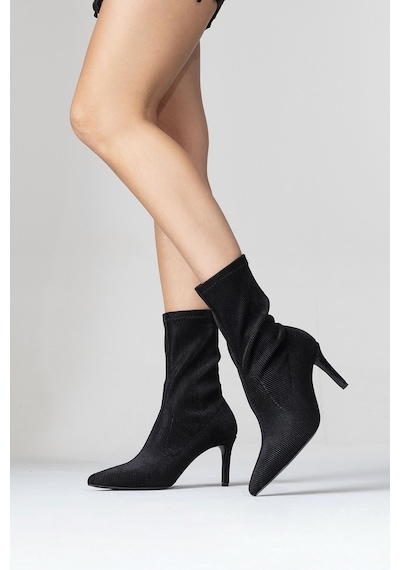 Luvishoes Luvi Shoes Thalin Siyah Kadife Sivri Burun Kadın İnce Topuklu Bot Siyah