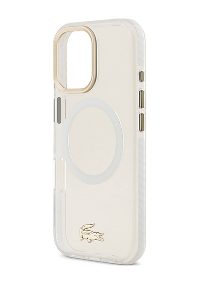 Apple Uyumlu iPhone 17 Kılıf Lacoste Lisanslı M-safe Şarj Özellikli Gold Timsah Logolu Buzlu Kapak Beyaz Beyaz