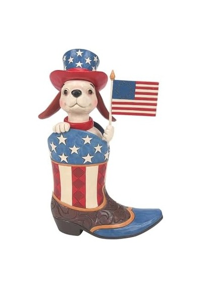 Enesco Jim Shore Heartwood Creek Patriotic Dog Holding Flag İn A Cowby Boot Figurine, 22 Cm, Çok Renkli