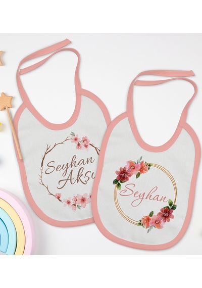 BK Kids Kişiye Özel Çiçek Tasarımlı 2’li Pembe Mama Önlüğü-8 Pembe