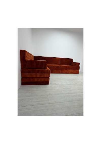 Premium Kadife Kumaş, Konforlu Yer Kanepesi ,modüler Şark Köşesi Takımı - Kiremit - 40 Cm- L Set Turuncu