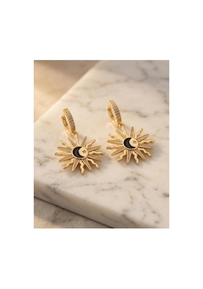 Sallantılı Gold Güneş Model Küpe Siyah Siyah