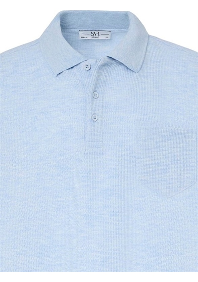 Süvari Buz Mavi Regular Düz Baskısız Waffle Düğmeli Polo Yaka Tişört Sts1014000004-m01