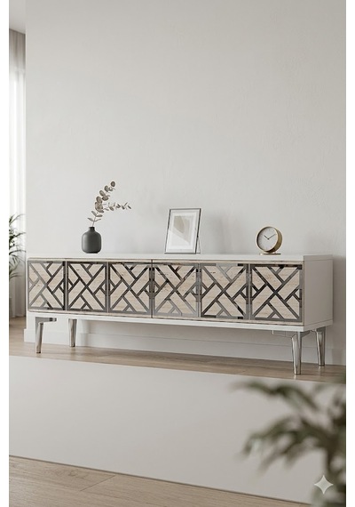 Tsa1238bts Arex Tv Sehpası Beyaz-traverten-silver 120cm
