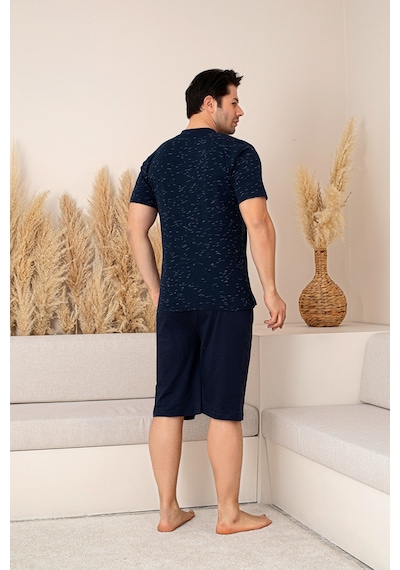 Nisanca Sportif %100 Pamuk Şortlu Erkek Pijama Takımı Lacivert