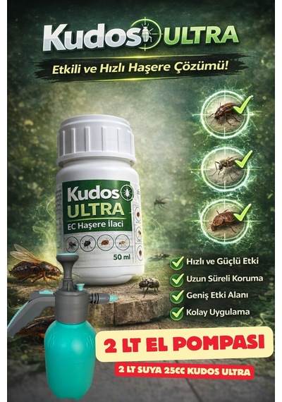 Kudos Ultra Ec Haşere İlacı 50 Ml + 2 Lt İlaçlama Pompası Kene, Sivrisinek, Karasinek, Tahta Kurusu