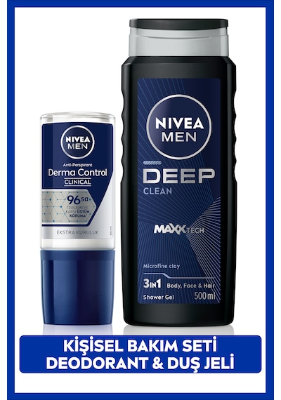 Nivea Men Erkek Roll-on Deodorant Derma Control Clinical 50 ML+Deep Dimension Duş Jeli 500 ML Damat Çeyizi