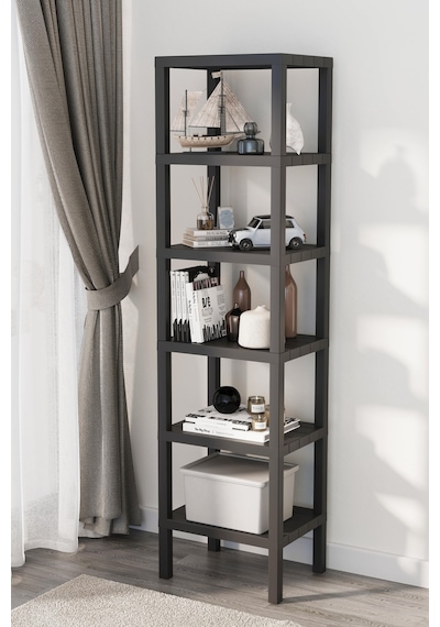 Shelf 6 Katlı Düzenleyici Plastik Raf Ünitesi Siyah, Kitaplık, Mutfak, Banyo Rafı Dolabı, Saksılık Siyah