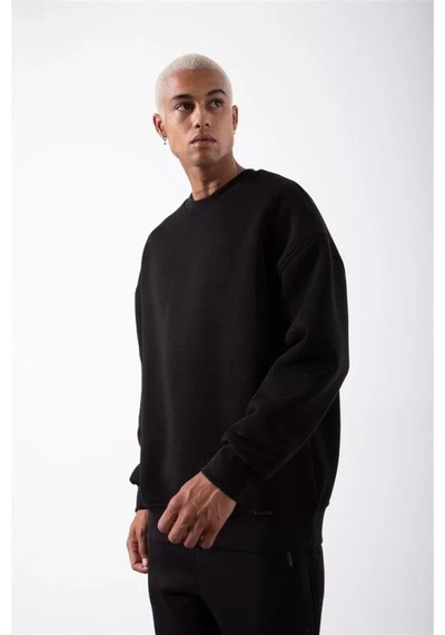 Yake Store Unisex Biskilet Yaka Üç İplik Sweatshirt - Siyah - Siyah