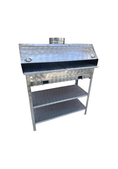 Paslanmaz Kömürlü Mangal 40 X 80 Bacalı Kapaklı Barbekü