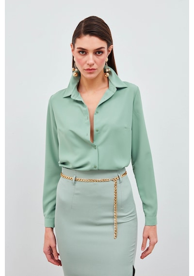 Sateen Düz Klasik Gömlek - Mint Mint Yeşili