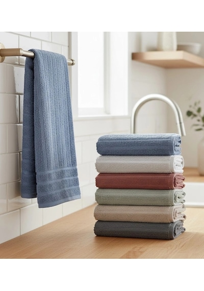 6lı Buklet Dokulu Mutfak Ve El Havlusu Seti 30x50 Cm Azra Çok Renkli