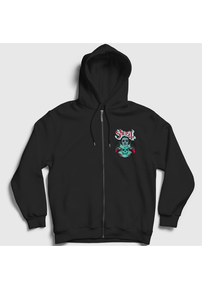 Presmono Unisex Fortune Teller Ghost Fermuarlı Kapüşonlu Sweatshirt Siyah