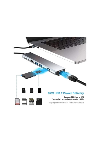 Cf55 Macbook Android Uyumlu Type-c To 2 Usb 3.0 4k Hdmı Ethernet Rj45 Pd Çevirici Hub Adaptör,