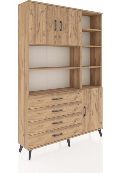 Arges Dolap 9 Raflı 4 Çekmeceli 3 Kapaklı 132x30x195 Çam-çam/çam Çam