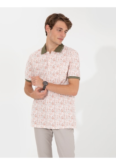 Pierre Cardin Haki Regular Fit %100 Pamuk Desenli Düğmeli Polo Yaka Tişört