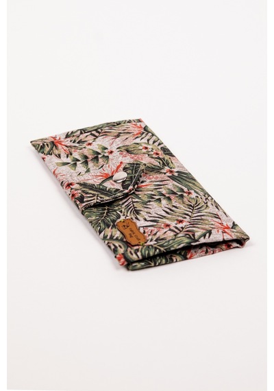 Fabric Craft Bag Kadın Kumaş Cüzdan Duck Kumaş Tropikal Desenli Kartlık Fermuarlı Uzun Cüzdan Haki Yeşil