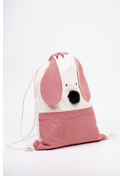 Fabric Craft Bag Çocuk Sırt Çantası Kırmızı Köpek Figürlü Krem - Kırmızı
