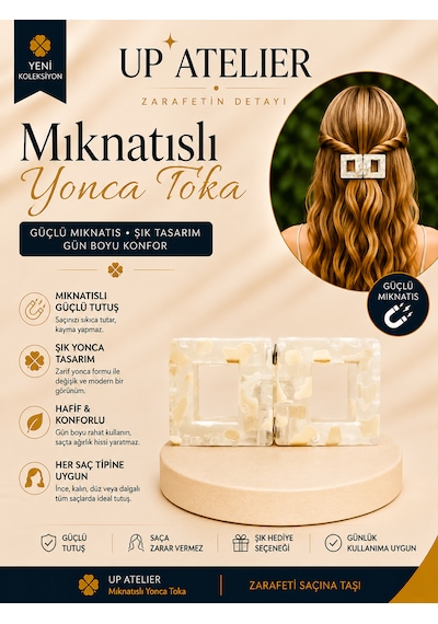 Mıknatıslı Kemik Kare Toka 6cm Beyaz