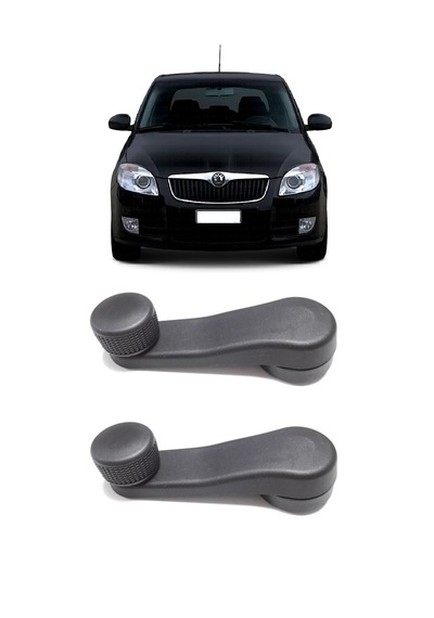 Skoda Fabia Mk2 2008-2014 Uyumlu Manuel Çevirmeli Cam Açma Kapama Kolu Siyah 2 Adet Takım