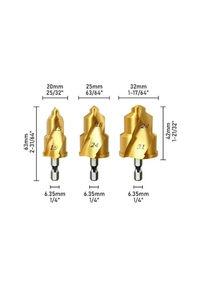Freed Tools Plastik Boru Açma Pvc Pprc Boru Tamir Delme Genişletme Onarımı İçin 3lü Havşa Seti