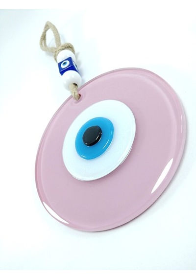 Opak Toz Pembe Nazar Boncuğu El Yapımı Cam Duvar Dekoru 12 Cm Hed