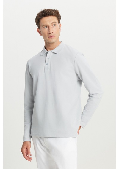 Ac&Co / Altınyıldız Classics Erkek Grı %100 Pamuk Standart Fit Normal Kesim Polo Yaka Sweatshirt Gri