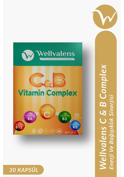C & B Vitamin Kompleksi - 100 Mg C Vitamini, Biotin Ve B12 İçeren 30 Kapsül