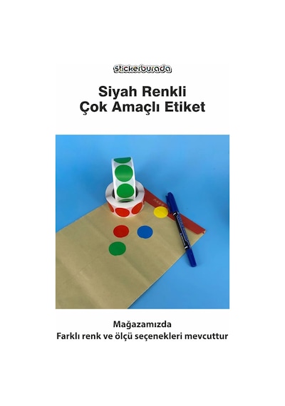 Yuvarlak Kesim Ambalaj Etiketi - Siyah Renk - 5cm - 250 Adet
