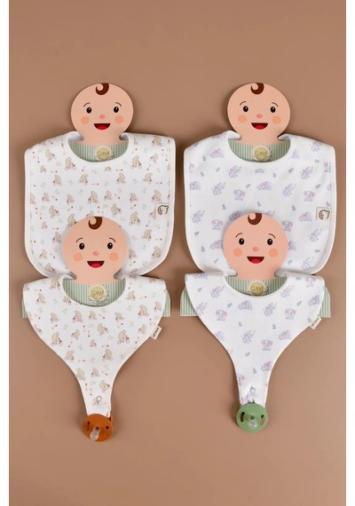 E&f Store 4'lü Sıvı Geçirmez Mama Önlüğü Seti - Ayıcık/fil Çok Renkli