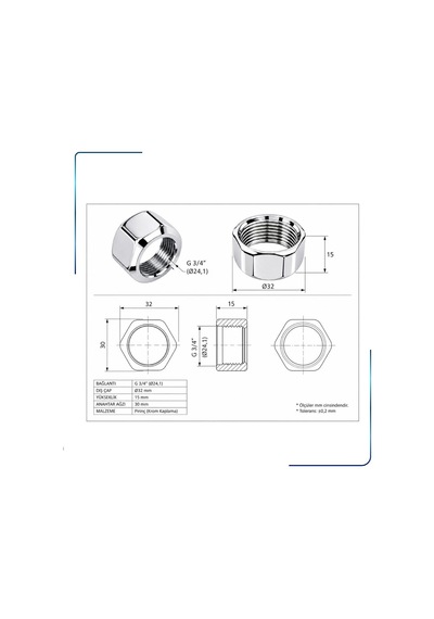 A2086801yp Rakor Somunu G3/4 Krom - Parlak